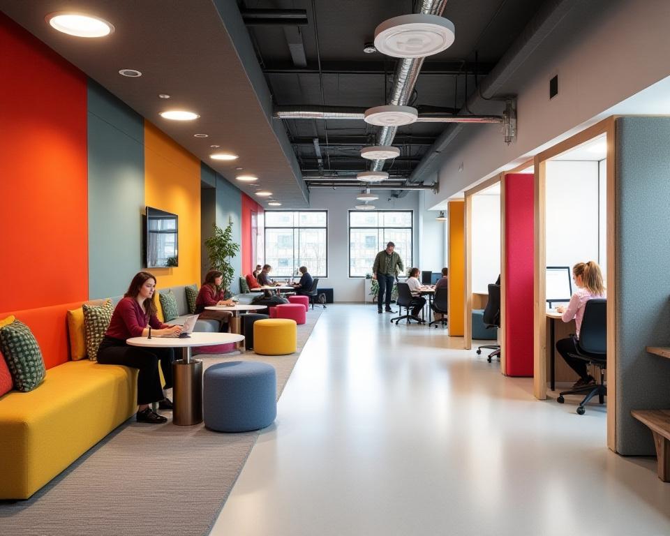 Textile Raumteiler in modernem New-Work-Büro